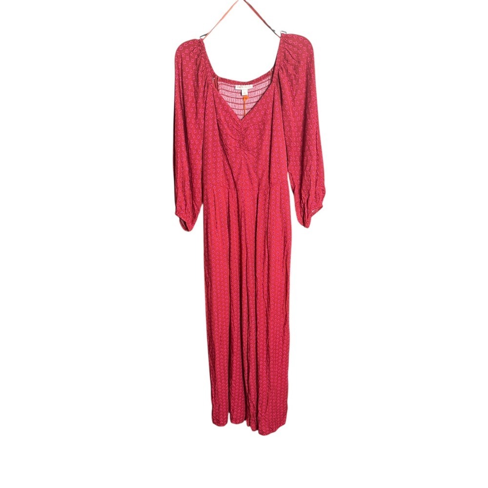 Knox Rose Women's Puff Sleeve Wide Leg Cropped Boho Red Jumpsuit Romper XS